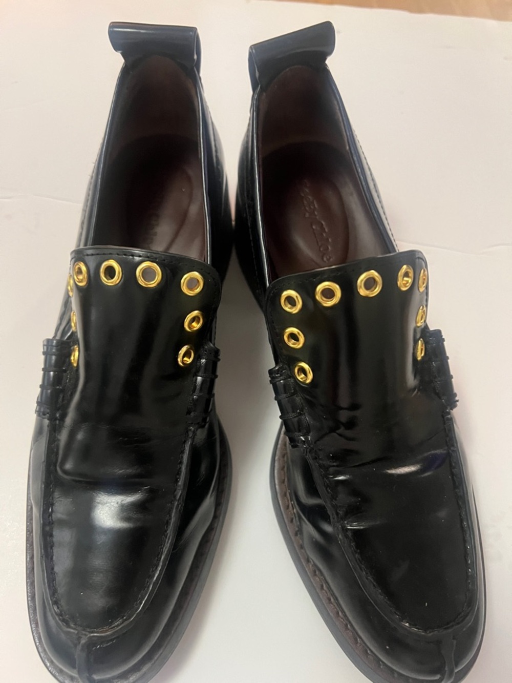 SEE BY CHOLE STUDDED EYELET LEATHER LOAFERS Size 39